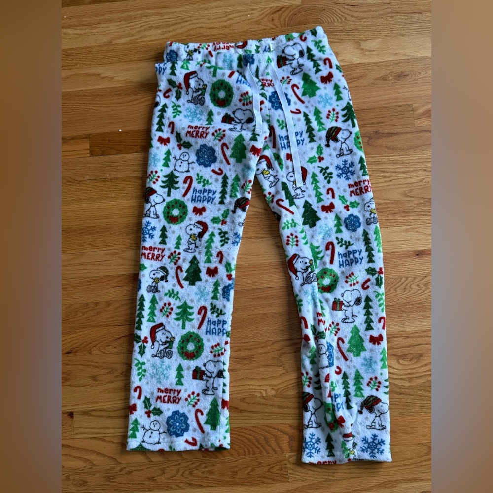 Peanuts White Pajama Bottoms with Festive Print